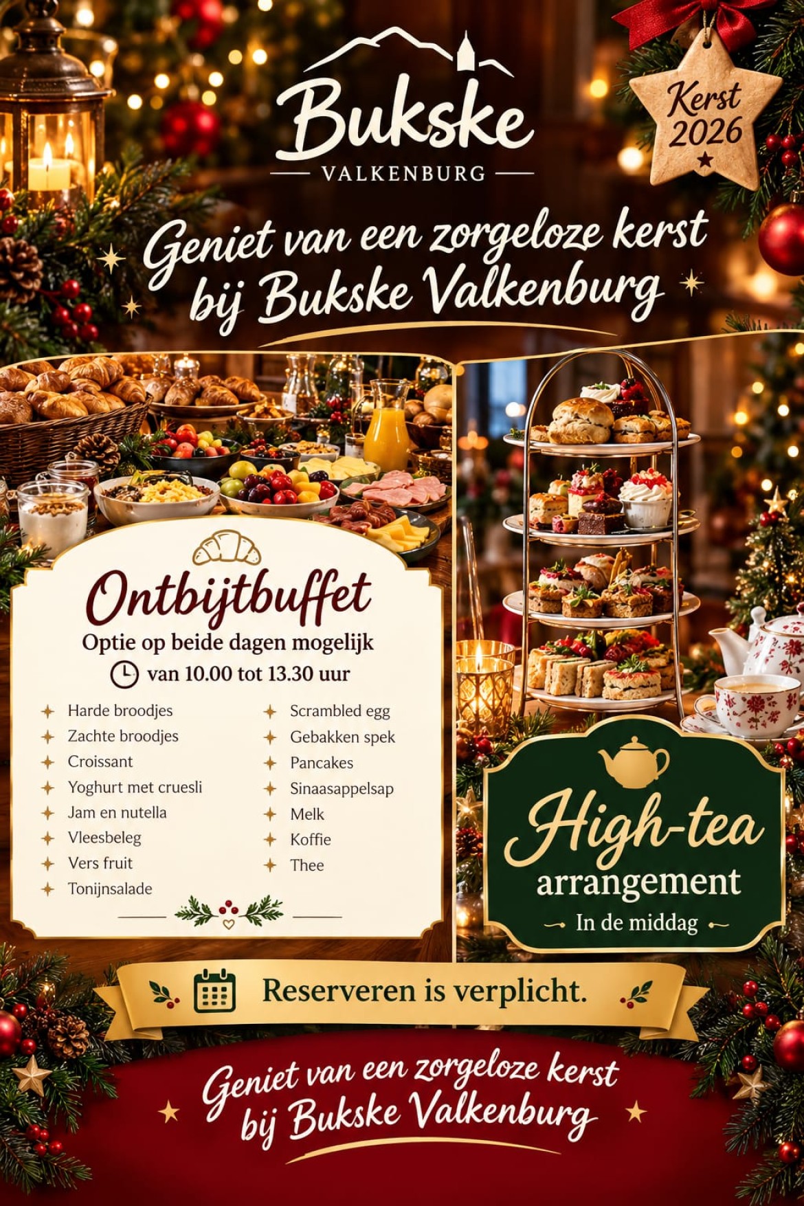 Ontbijtbuffet of High-tea op 25 december 2